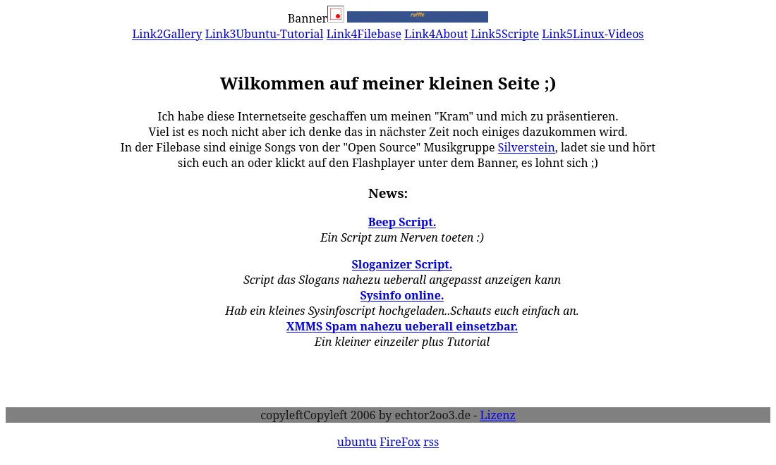 Startseite echtor2oo3.de von 2006, Copyleft