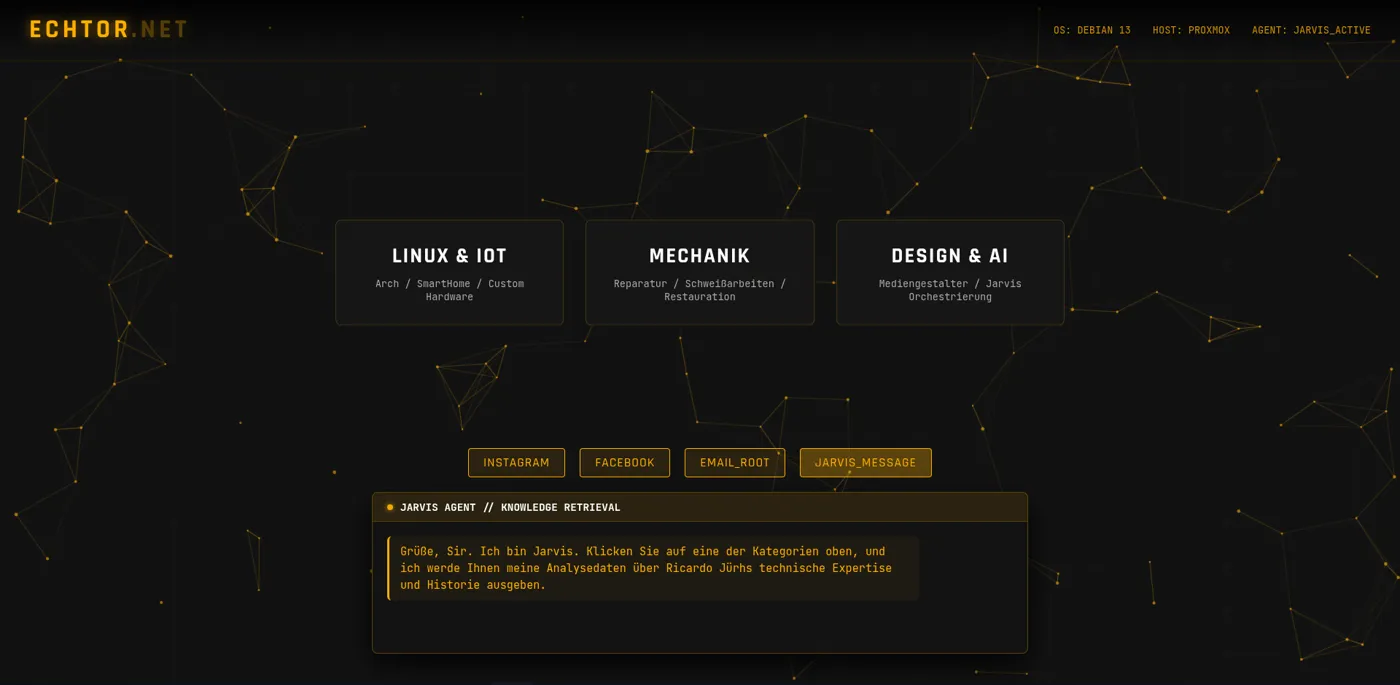 echtor.net 2025 im Terminal-Look mit Jarvis-Chat