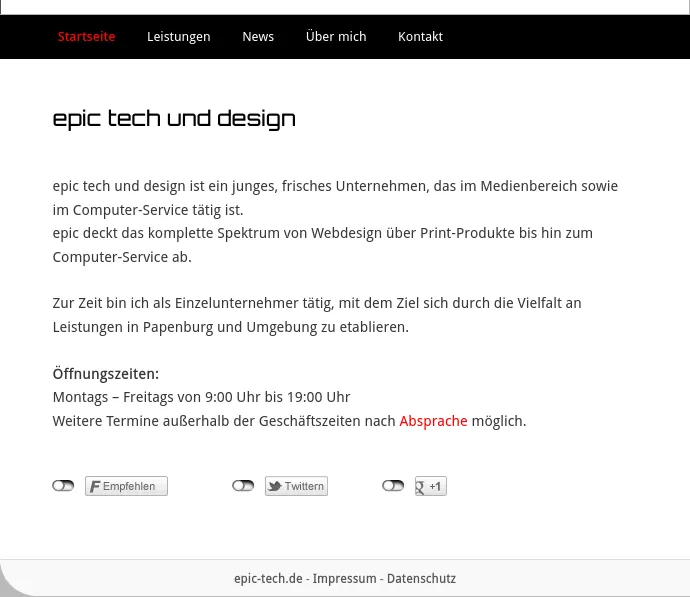 Website von epic tech und design, 2014