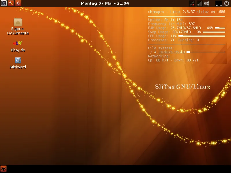 SliTaz-Linux-Desktop auf einem alten Laptop