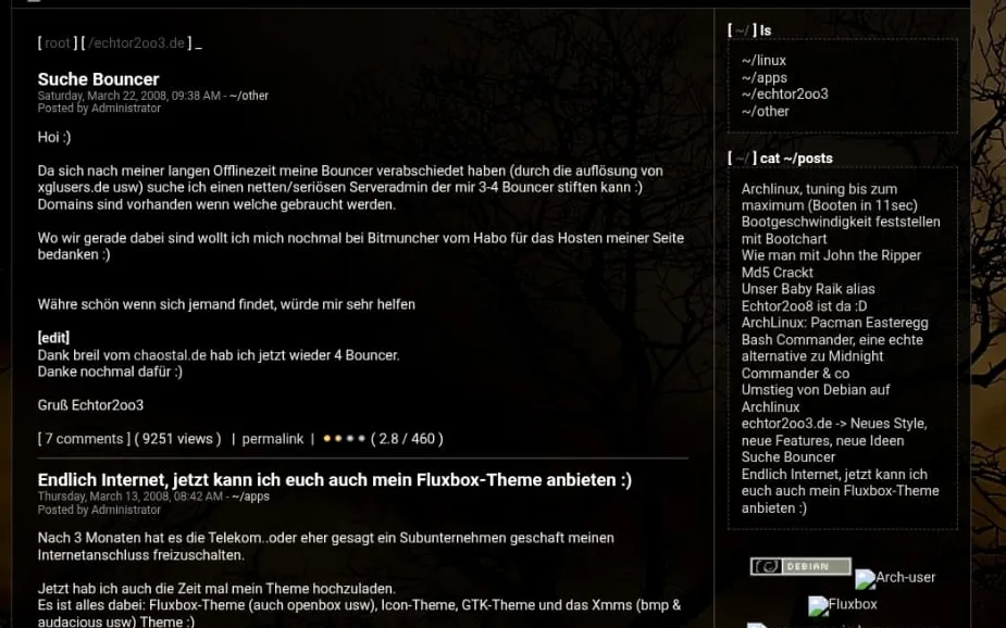 Terminal-Blog von echtor2oo3.de mit Postliste und Bannern