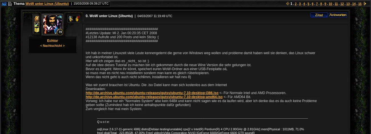 WoW-Forum-Post von 2007, Anleitung für Linux
